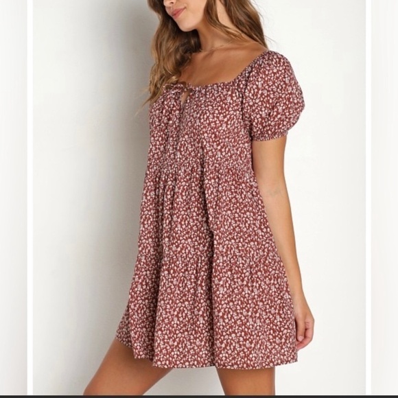 NWT Anthropologie LACAUSA Playa Mini Dress in Cocoa Mushroom Print Size Medium - Picture 5 of 15